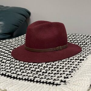 Burgundy Fedora Hat with Brown Band
